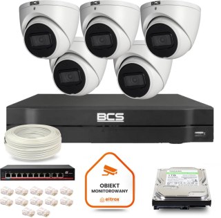 Zestaw monitoringu IP BCS Line 5x Kamera BCS-L-EIP14FSR3-AI1 Rejestrator z dyskiem