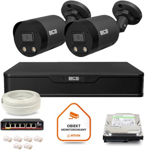 Zestaw monitoringu IP BCS Point 2x Kamera BCS-P-TIP28FWR3L2-Ai2-G Rejestrator z dyskiem 1TB Zestaw monitoringu IP BCS Point 2x Kamera BCS-P-TIP28FWR3L2-Ai2-G Rejestrator z dyskiem 1TB
