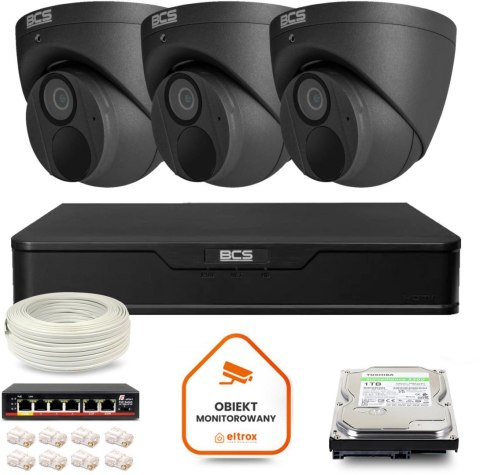Zestaw monitoringu IP BCS Point 3x Kamera BCS-P-EIP28FWR3-Ai2-G Rejestrator z dyskiem 1TB Zestaw monitoringu IP BCS Point 3x Kamera BCS-P-EIP28FWR3-Ai2-G Rejestrator z dyskiem 1TB