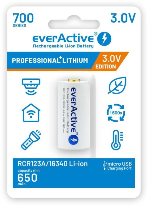 Akumulatorek 16340 / R-CR123 3V everActive 700mAh (1 szt.) z zabezpieczeniem Akumulatorek 16340 / R-CR123 3V everActive 700mAh (1 szt.) z zabezpieczeniem