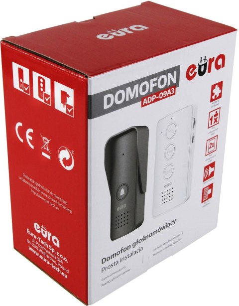 Domofon EURA ADP-09A3 czarny, głośnomówiący Domofon EURA ADP-09A3 czarny, głośnomówiący