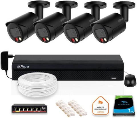 Zestaw monitoringu IP DAHUA 4x kamera IPC-HFW2849S-S-IL-0280B-BLACK 8MPX Zestaw monitoringu IP DAHUA 4x kamera IPC-HFW2849S-S-IL-0280B-BLACK 8MPX