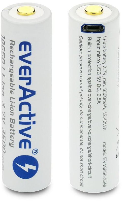 Akumulator 18650 Li-Ion 3,7V everActive 3500mAh (1 szt.) micro-USB z zabezpieczeniem Akumulator 18650 Li-Ion 3,7V everActive 3500mAh (1 szt.) micro-USB z zabezpieczeniem