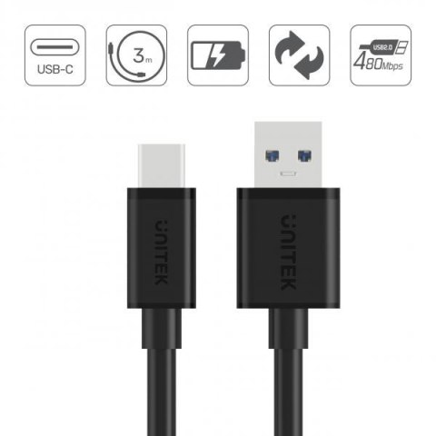 Unitek przewód USB-A 2.0 - USB-C 3m C14069BK Unitek przewód USB-A 2.0 - USB-C 3m C14069BK