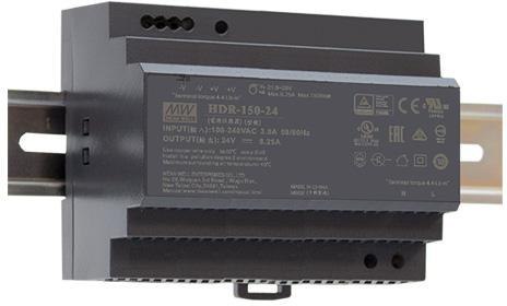 ZASILACZ IMPULSOWY NA SZYNĘ DIN MEAN WELL HDR-150-12 12V/150W/11.3A ZASILACZ IMPULSOWY NA SZYNĘ DIN MEAN WELL HDR-150-12 12V/150W/11.3A