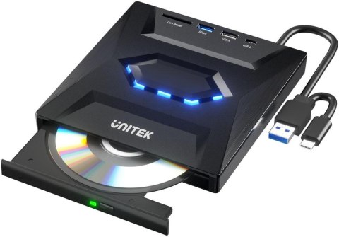 Unitek Nagrywarka zewnętrzna DVD/CD, Hub USB 5Gbps, czytnik kart SD T1037A01 Unitek Nagrywarka zewnętrzna DVD/CD, Hub USB 5Gbps, czytnik kart SD T1037A01