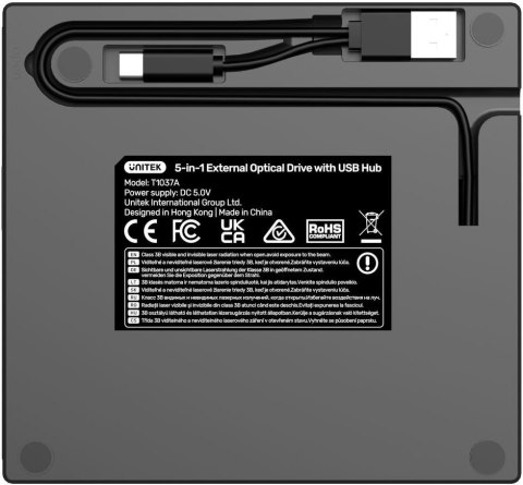 Unitek Nagrywarka zewnętrzna DVD/CD, Hub USB 5Gbps, czytnik kart SD T1037A01 Unitek Nagrywarka zewnętrzna DVD/CD, Hub USB 5Gbps, czytnik kart SD T1037A01