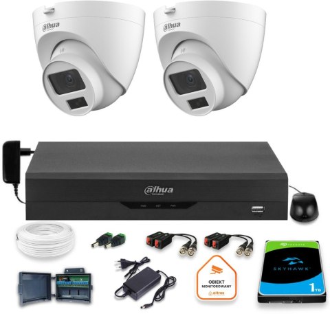 Zestaw monitoringu Dahua 2x kamera kopułkowa HAC-HDW1500CLQ-IL-A-0280B-S2 1TB IR 20m 5mp Zestaw monitoringu Dahua 2x kamera kopułkowa HAC-HDW1500CLQ-IL-A-0280B-S2 1TB IR 20m 5mp
