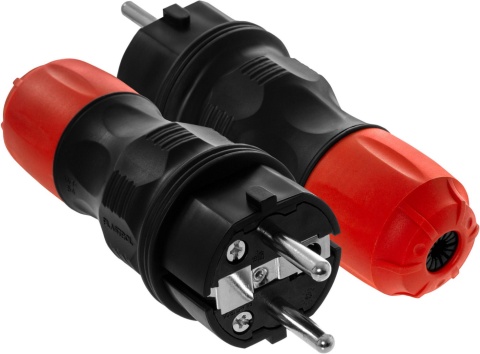 Wtyczka Getfort IP54, 2p+Z, 16A, czarna z czerwoną nakrętką Wtyczka Getfort IP54, 2p+Z, 16A, czarna z czerwoną nakrętką