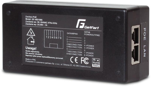 ZASILACZ ADAPTER POE GETFORT GF-48D1000 ZASILACZ ADAPTER POE GETFORT GF-48D1000