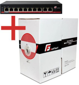 Zestaw GETFORT Gigabit PoE 8 + CAT.5E U/UTP 305m