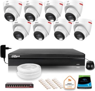 Zestaw monitoringu IP DAHUA 8 kamer zewnętrznych WizColor 2K 30m
