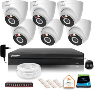 Zestaw monitoringu IP Dahua 2MPx 6 Kamer zewnętrznych oświetlenie IR LED 30m