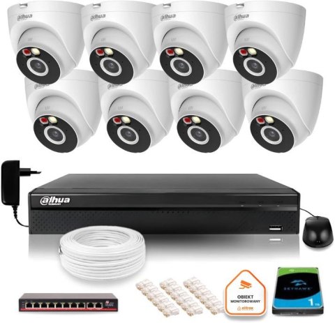Zestaw monitoringu IP Dahua 2MPx 8 Kamer zewnętrznych oświetlenie IR LED 30m Zestaw monitoringu IP Dahua 2MPx 8 Kamer zewnętrznych oświetlenie IR LED 30m