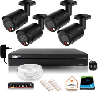 Zestaw monitoringu IP Dahua 4MPx 2K 4 kamery czarne zewnętrzne z dyskiem