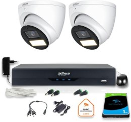 Zestaw monitoringu 4w1 Dahua 2 Kamery zewnętrzne FullHD z dyskiem 1TB