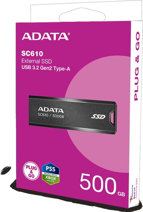 Dysk zewnętrzny SSD Adata SC610 500GB USB3.2A czarny Dysk zewnętrzny SSD Adata SC610 500GB USB3.2A czarny