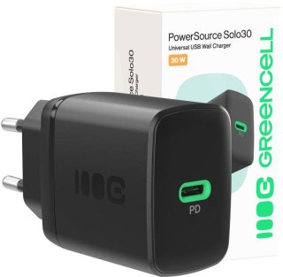 ŁADOWARKA SIECIOWA Greencell PowerSource Solo30 30W 1xUSB-C PD 3.0 QC 4.0+ czarna