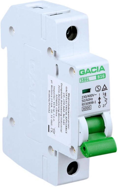 Wyłącznik nadmiarowoprądowy,6kA,B,1-pole,10A GACIA SB6L B 1P 10A Wyłącznik nadmiarowoprądowy,6kA,B,1-pole,10A GACIA SB6L B 1P 10A
