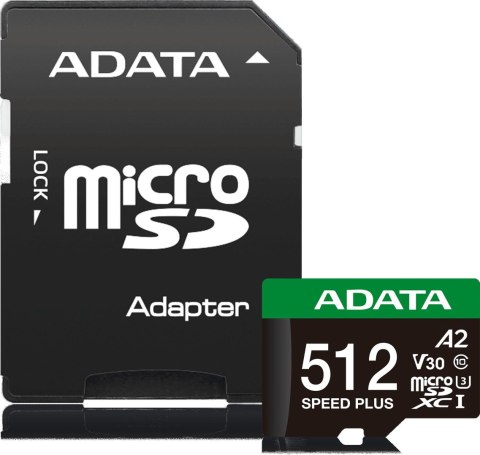 Adata Karta pamięci microSD Speed Plus 512GB UHS1 U3 V30 A2 180/160 MB/s Adata Karta pamięci microSD Speed Plus 512GB UHS1 U3 V30 A2 180/160 MB/s