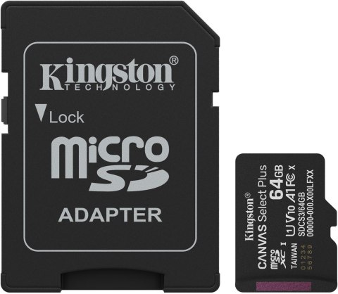 Karta pamięci microSD 64GB Kingston Canvas Select Plus microSDXC C10 UHS-1 64GB Karta pamięci microSD 64GB Kingston Canvas Select Plus microSDXC C10 UHS-1 64GB