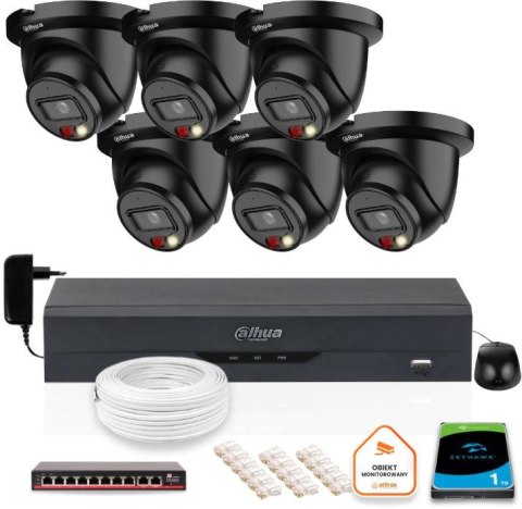 ZESTAW 6 Kamer czarnych IP Dahua 8mpx IPC-HDW2849TM-S-IL-BLACK + DYSK 1TB
