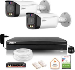 Zestaw monitoringu IP Dahua TIOC 5mpx 2K 2 kamery IPC-HFW3849T1-AS-PV-0280B-S5 rejestrator z dyskiem do pracy ciągłej