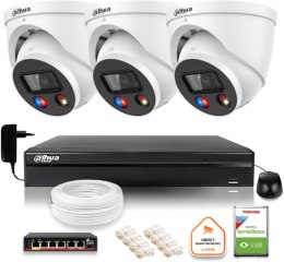 Zestaw monitoringu IP Dahua TIOC 8mpx 4K 3 kamery IPC-HDW3849H-AS-PV-0280B-S5 rejestrator z dyskiem do pracy ciągłej