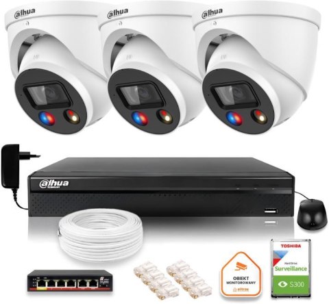 Zestaw monitoringu IP Dahua TIOC 8mpx 4K 3 kamery IPC-HDW3849H-AS-PV-0280B-S5 rejestrator z dyskiem do pracy ciągłej Zestaw monitoringu IP Dahua TIOC 8mpx 4K 3 kamery IPC-HDW3849H-AS-PV-0280B-S5 rejestrator z dyskiem do pracy ciągłej