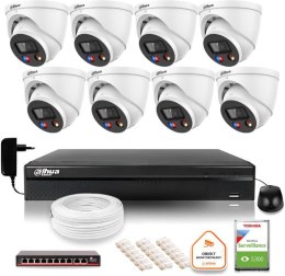 Zestaw monitoringu IP Dahua TIOC 8mpx 4K 8 kamer IPC-HDW3849H-AS-PV-0280B-S5 rejestrator z dyskiem do pracy ciągłej