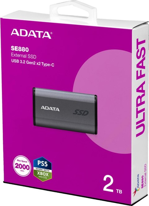Adata Dysk zewnętrzny SSD SE880 2TB USB3.2A/C Gen2x2 Szary