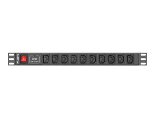 LISTWA ZASILAJĄCA RACK PDU 1U 10A 10X IEC C13 2M CZARNA C14 Lanberg